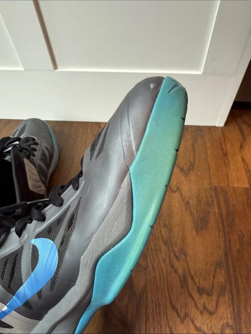 Nike Gray & Teal Blue High-Top Basketball Shoes with Blue Swoosh